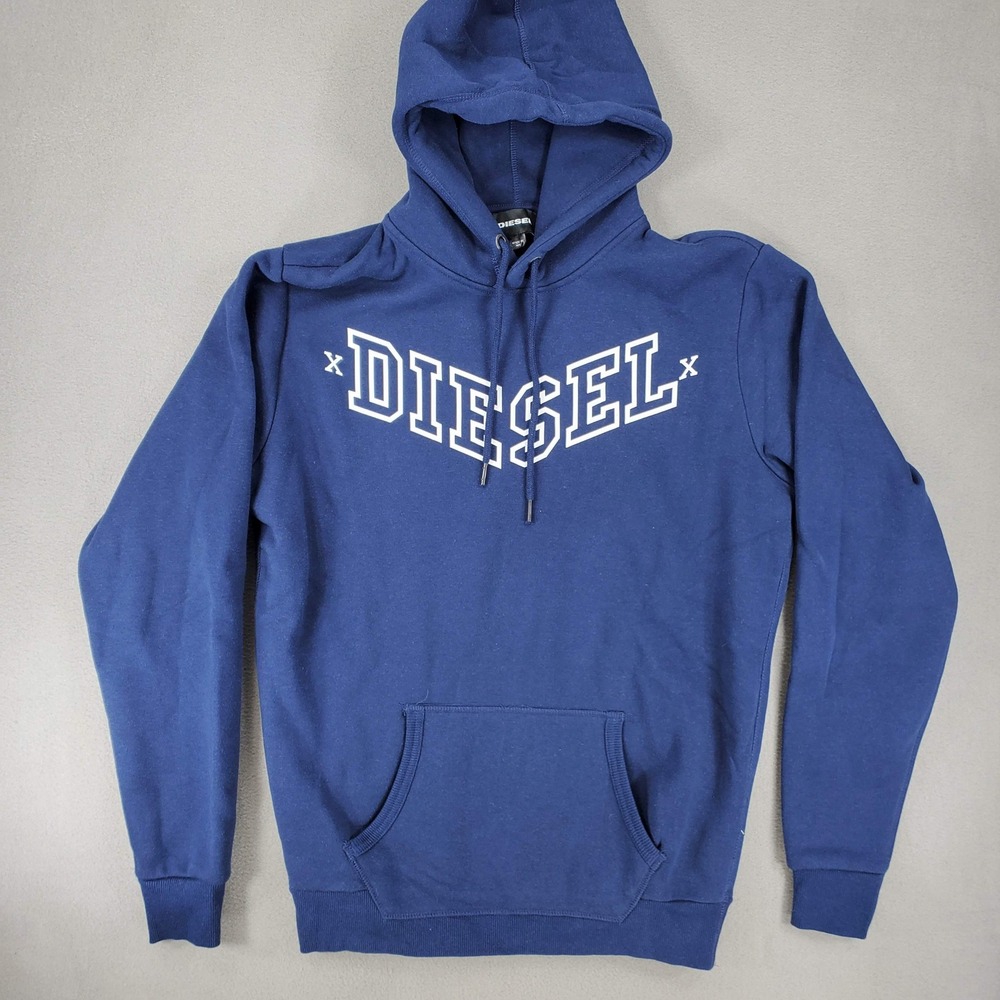 Diesel Hoodie Mens L Blue Graphic Logo Pullover Sweatshirt Streetwear L/S Slim